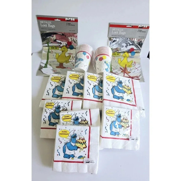 Sesame Street Other - Sesame Street Big Bird Cookie Monster Vintage Birthday Party Supplies Lot Of 12